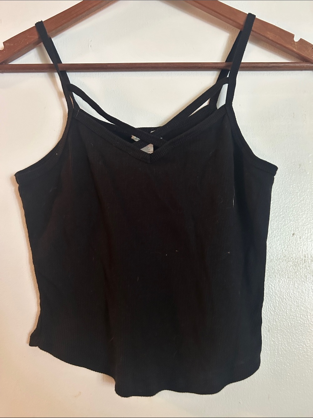 Bozzolo Black Double-Strap Ribbed Camisole
